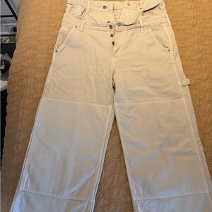 Off-White White Canvas Pants with Green Logo Patch